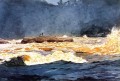 Pescando en los rápidos Saguenay Realismo pintor marino Winslow Homer